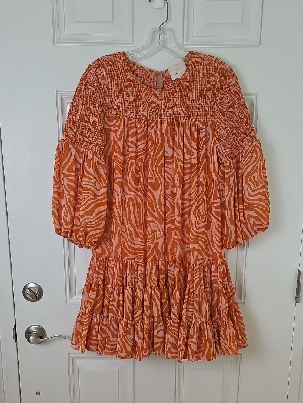 cinq a sept Orange Zebra-Print Puff-Sleeve Mini Dress
